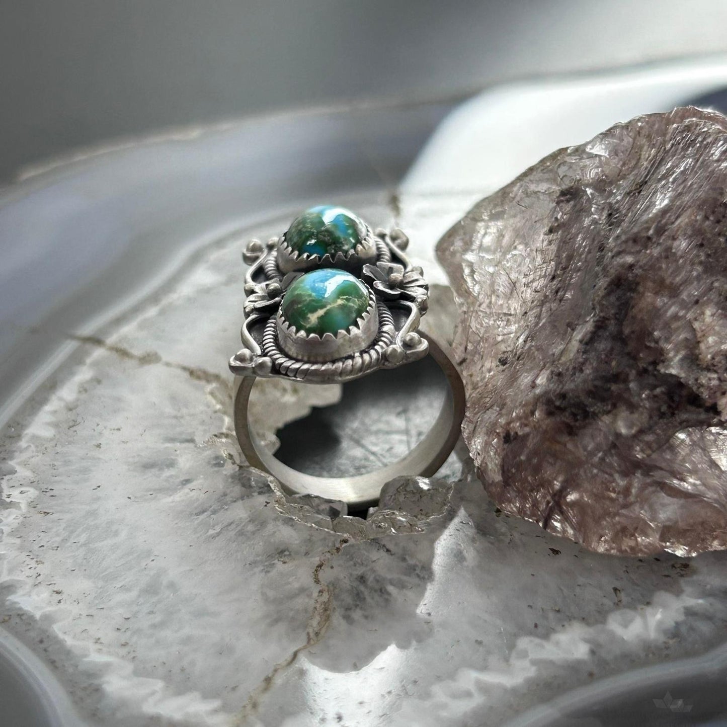 Sterling Silver Southwestern Style 2 Sonora Gold Turquoise Adjustable Ring For Women #4