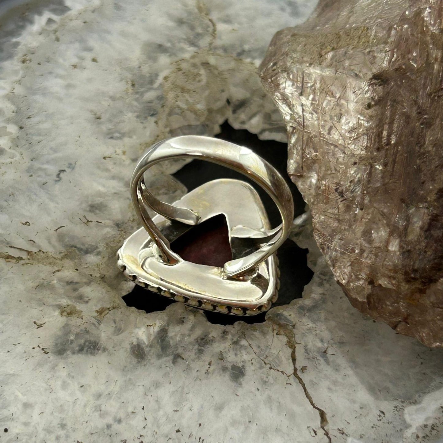 Sterling Silver Southwestern Style Triangle Thulite Split Shank Ring Size 9 For Women