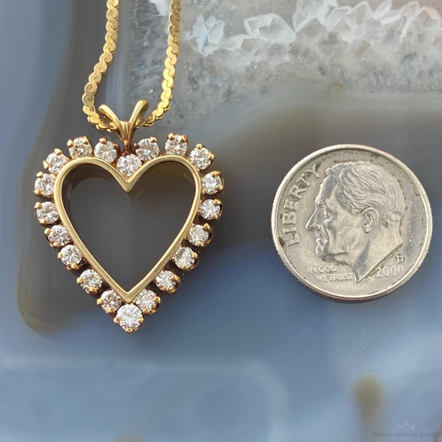 14K Yellow Gold Diamonds Heart Shape Pendant with 16" Necklace For Women