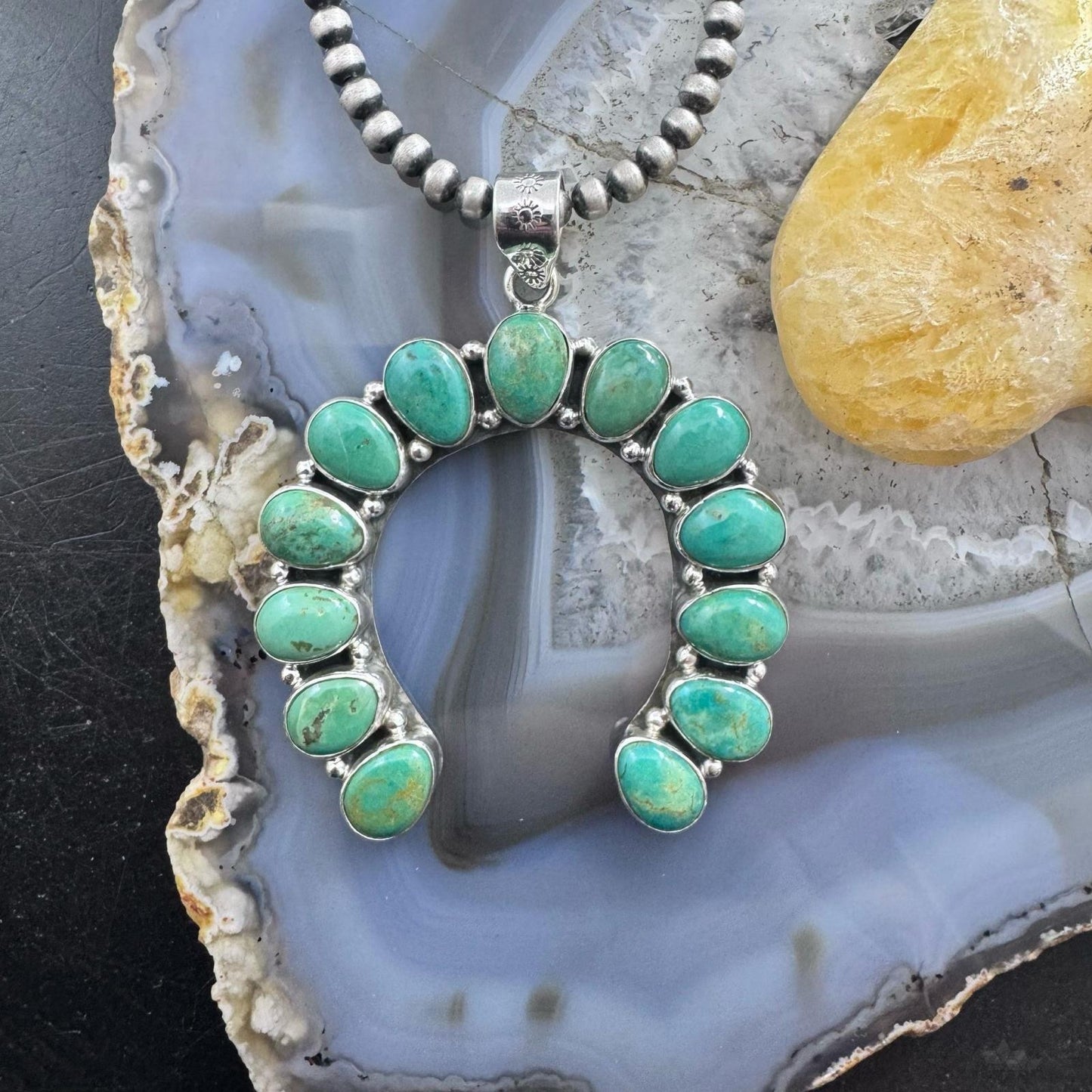 Sterling Silver Southwestern Style Turquoise Decorated Naja Pendant For Women