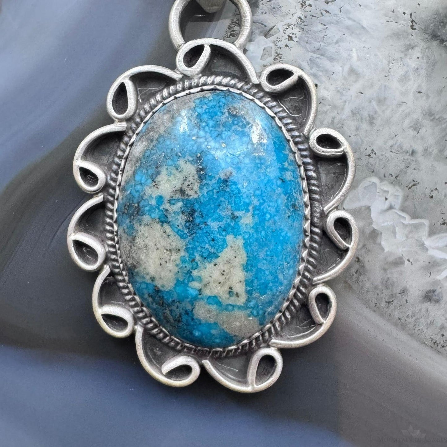 Sterling Silver Southwestern Style Oval Turquoise Decorated Pendant For Women