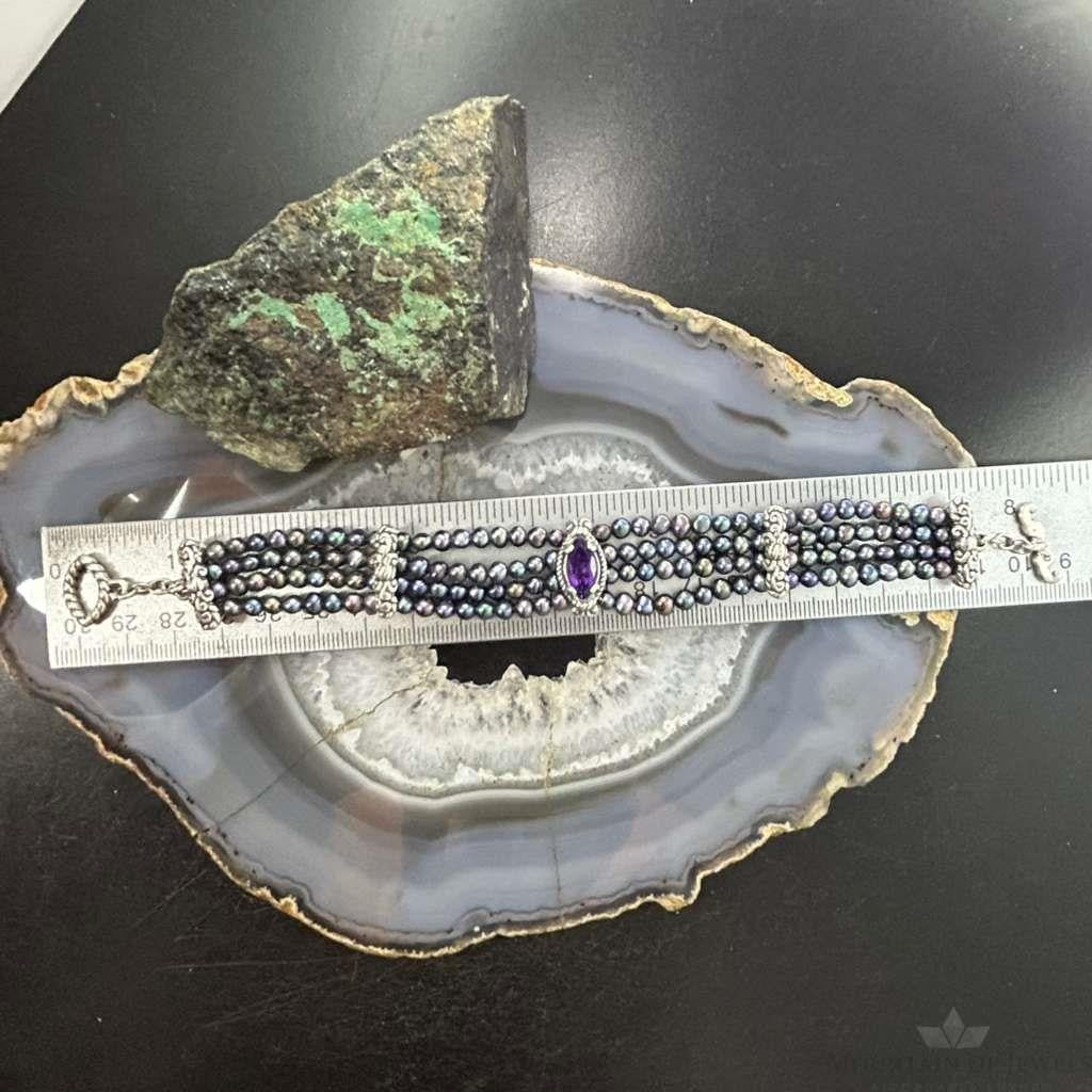 Carolyn Pollack Vintage Sterling Silver Amethyst & Pearls Toggle Bracelet For Women