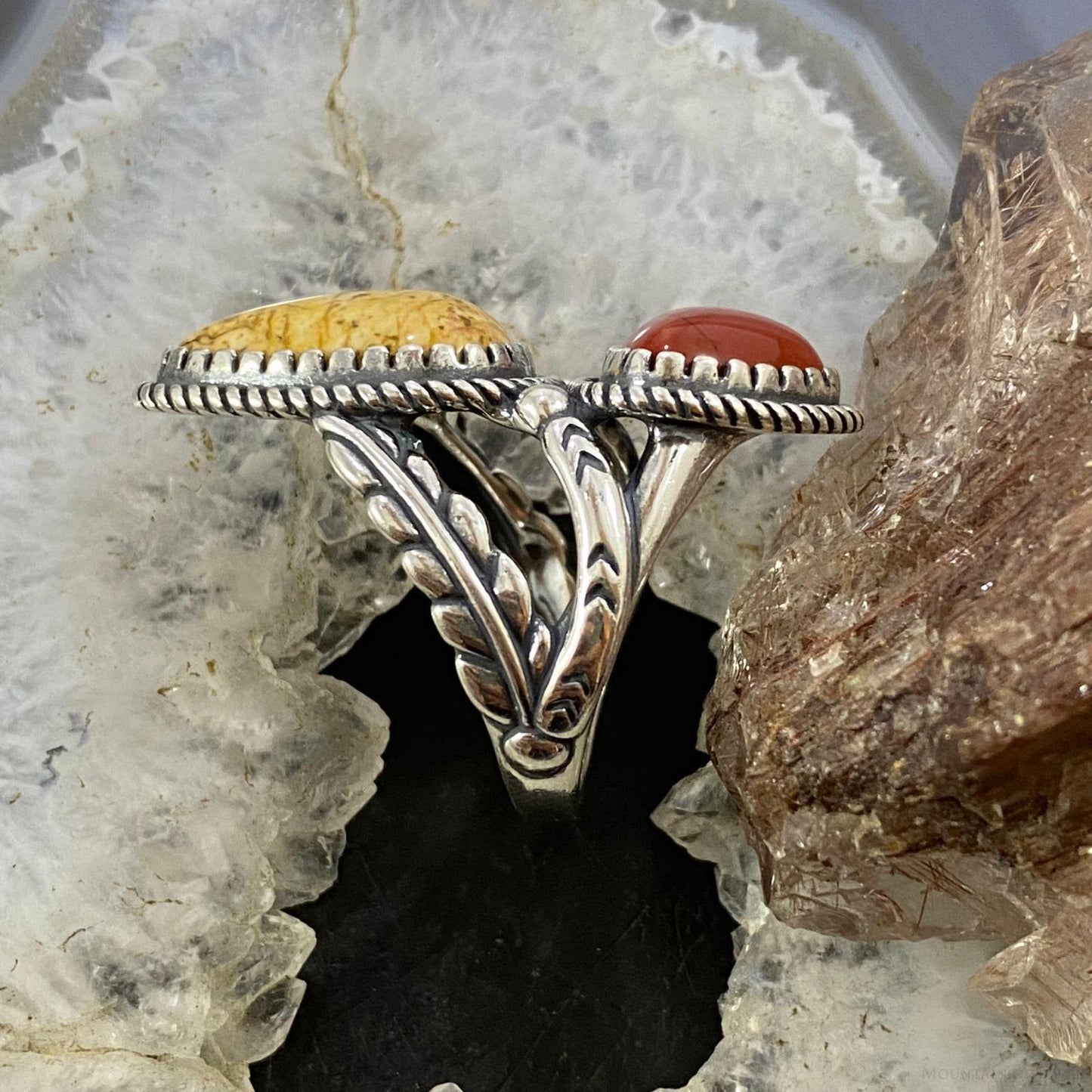 Carolyn Pollack Southwestern Style Sterling Silver Picture Jasper & Red Jasper Decorated Ring For Women