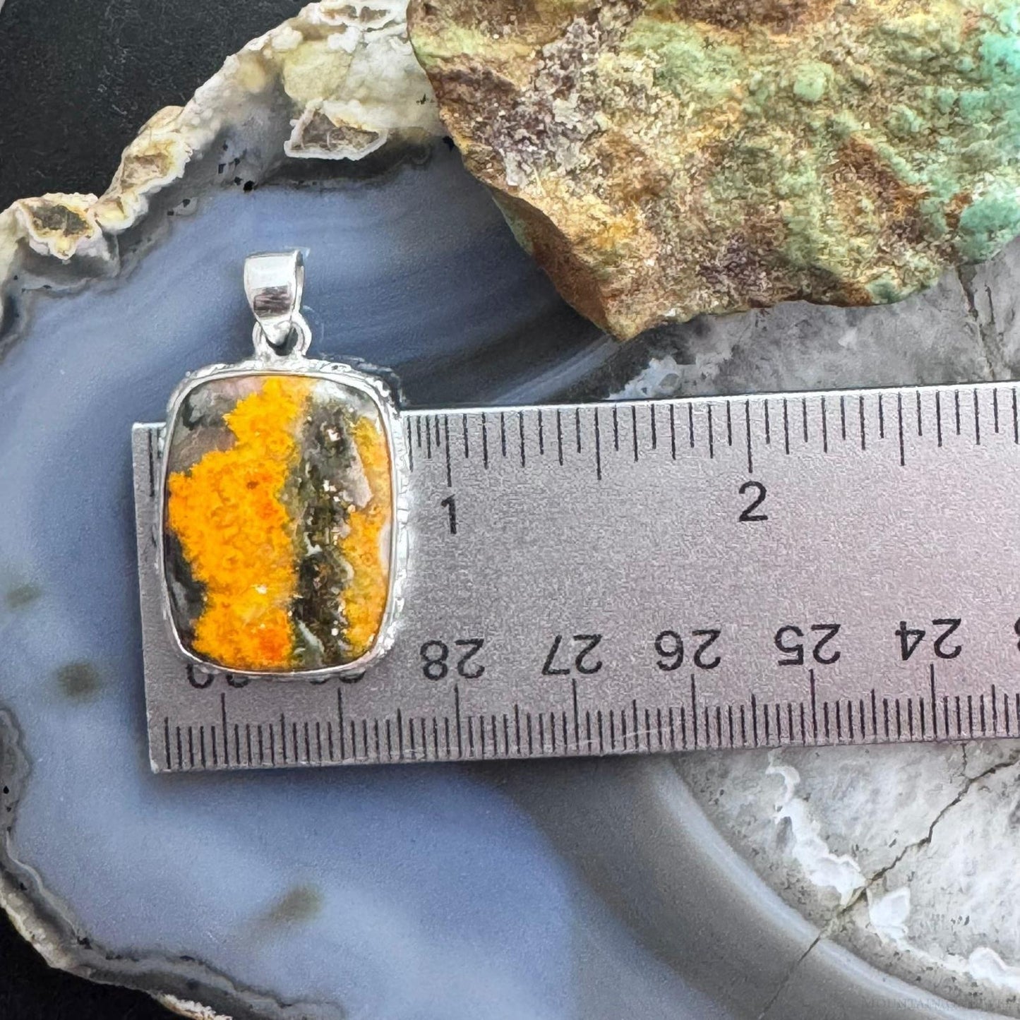 Sterling Silver Southwestern Style Rectangle Eclipse Jasper Pendant For Women