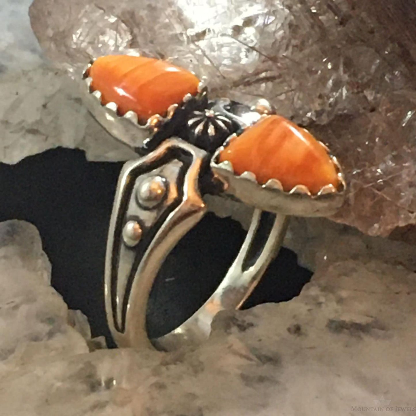 Carolyn Pollack Southwestern Style Sterling Silver Orange Spiny Oyster Ring For Women