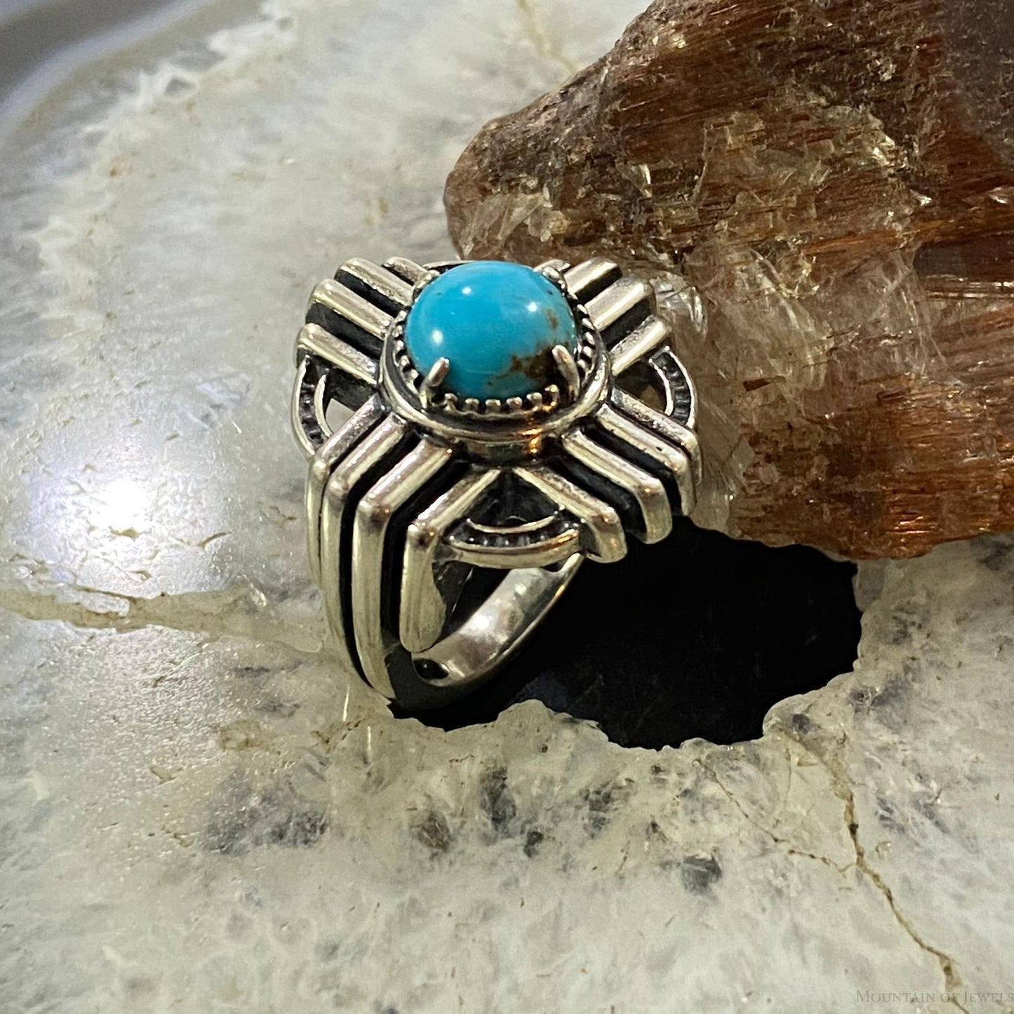 Carolyn Pollack Southwestern Style Sterling Silver Blue Turquoise Zia Symbol Ring For Women