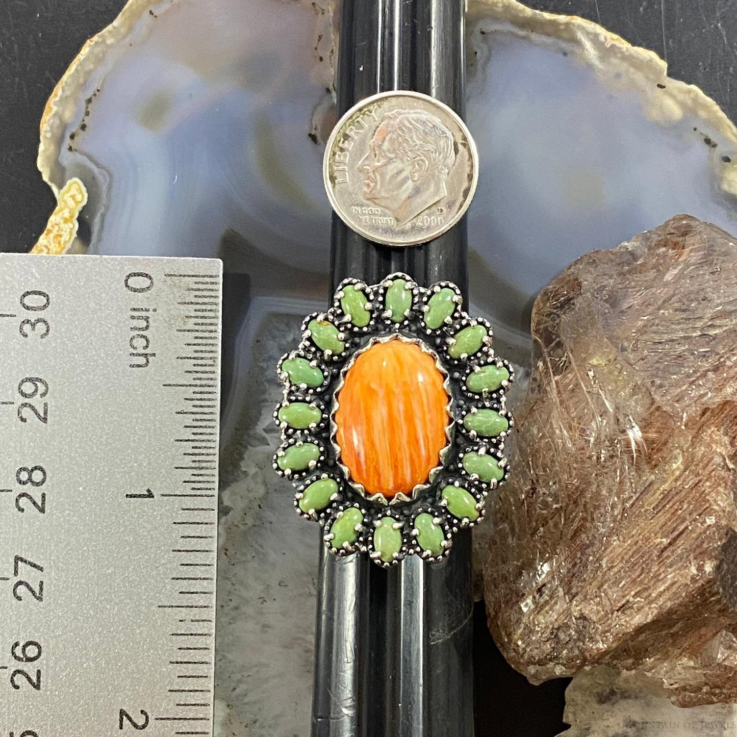 Carolyn Pollack Southwestern Style Sterling Silver Spiny Oyster and Turquoise Ring Variety of Sizes