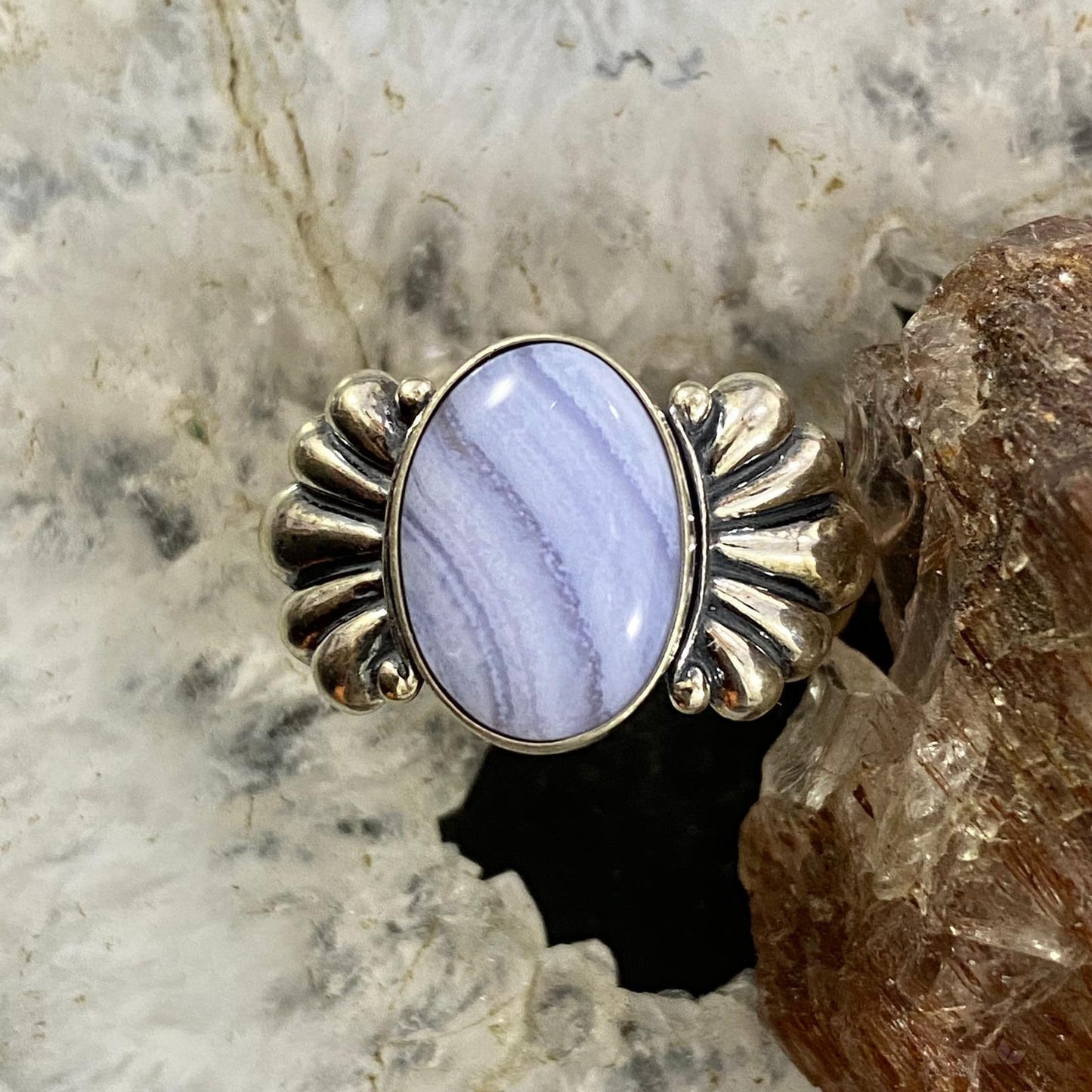 Carolyn Pollack Southwestern Style Sterling Silver Oval Blue Lace Agate Ring Sizes Variety