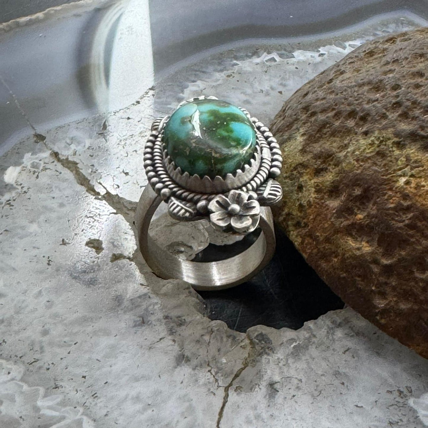 Sterling Silver Southwestern Style Sonora Gold Turquoise Decorated Adjustable Ring For Women #1