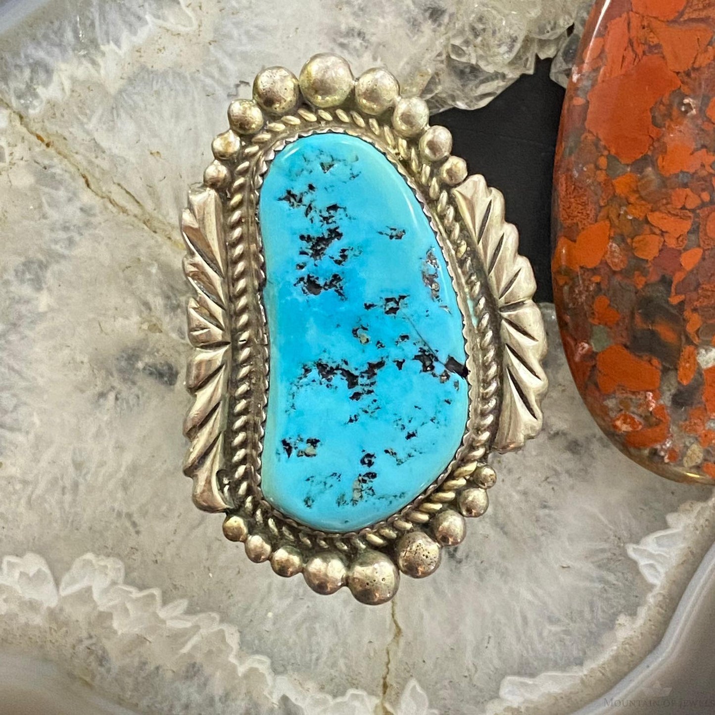 Vintage Native American Sterling Kingman Turquoise Ring Size 10.25 For Women