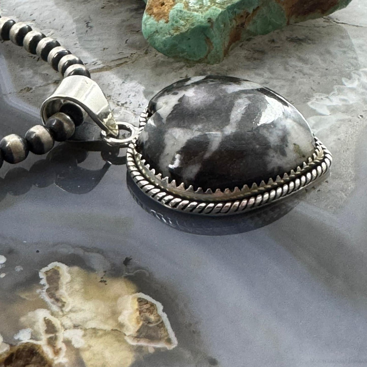Sterling Silver Southwestern Style White Buffalo Heart Shape Pendant For Women
