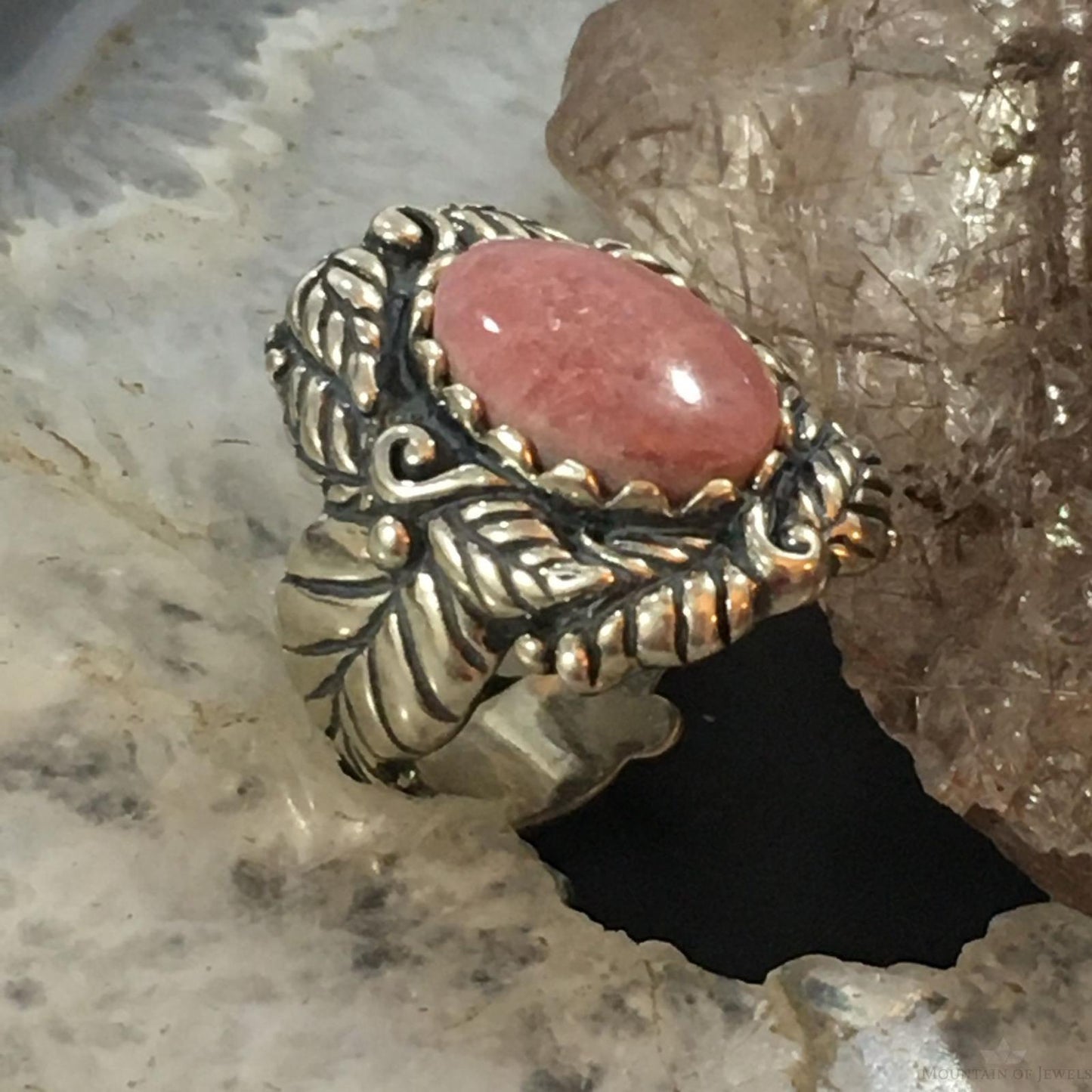Carolyn Pollack Vintage Sterling Silver Oval Rhodonite Decorated Ring For Women