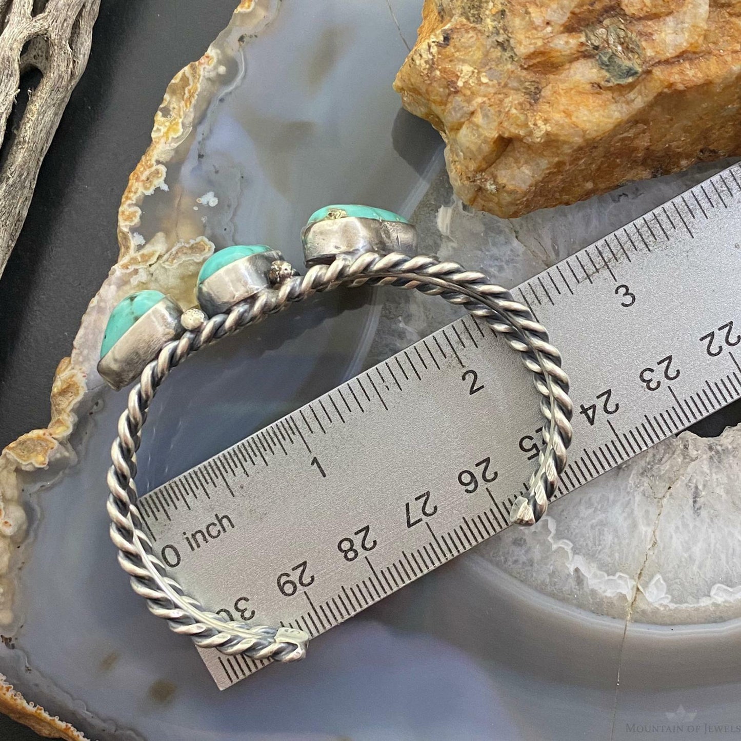 Native American Sterling Silver Chunky Turquoise Split Twisted Shank Bracelet For Women