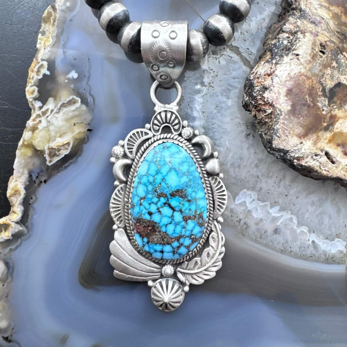Sterling Silver Southwestern Style Large Egg-shape Kingman Turquoise Pendant For Women