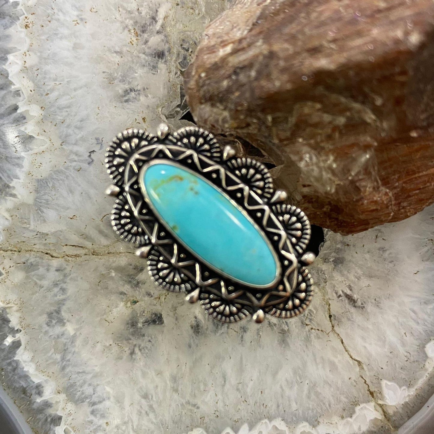 Carolyn Pollack Sterling Silver Marquise Turquoise Decorated Ring For Women, Variety of Sizes