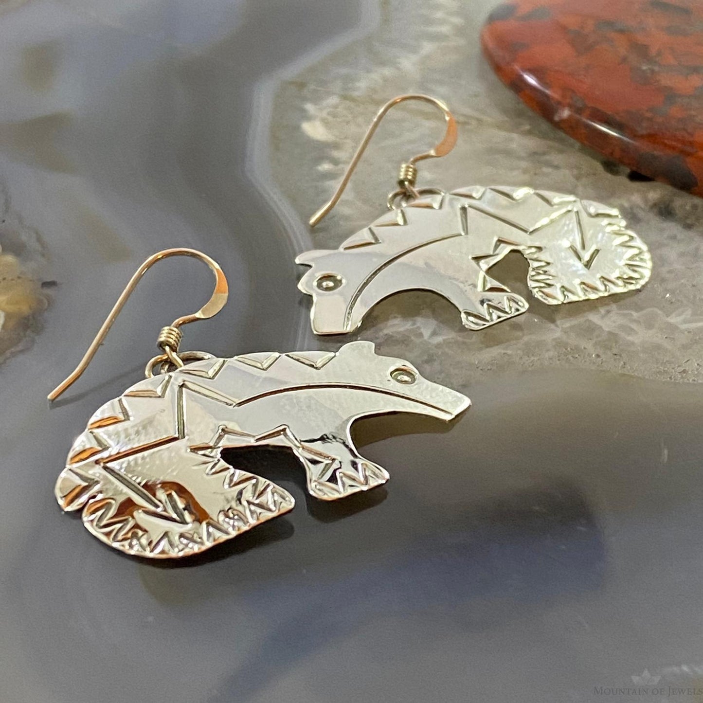 Brad Panteah Sterling Silver Stamped Fetish Bear Dangle Earrings For Women #2