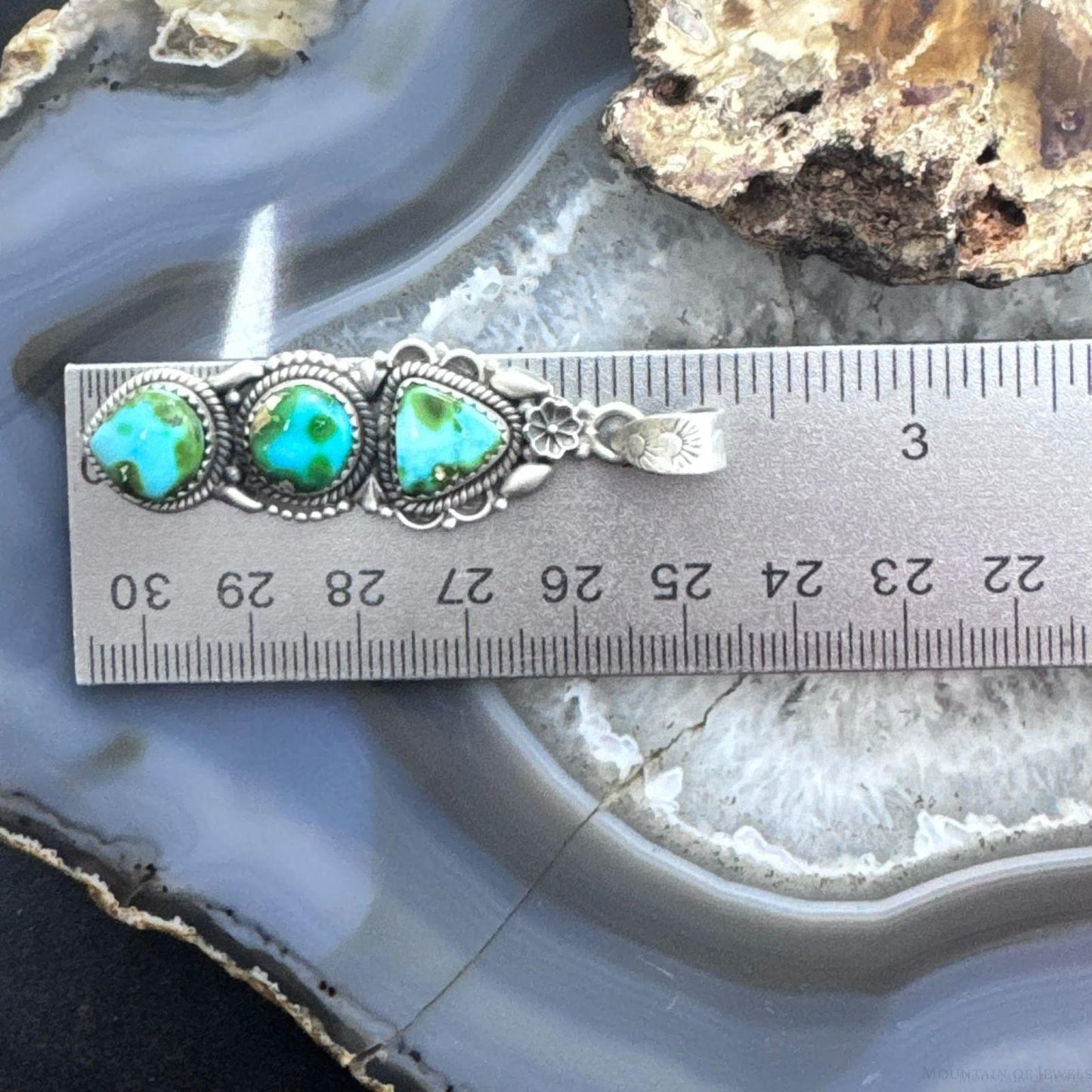 Sterling Silver Southwestern Style 3 Sonora Gold Turquoise Decorated Pendant For Women