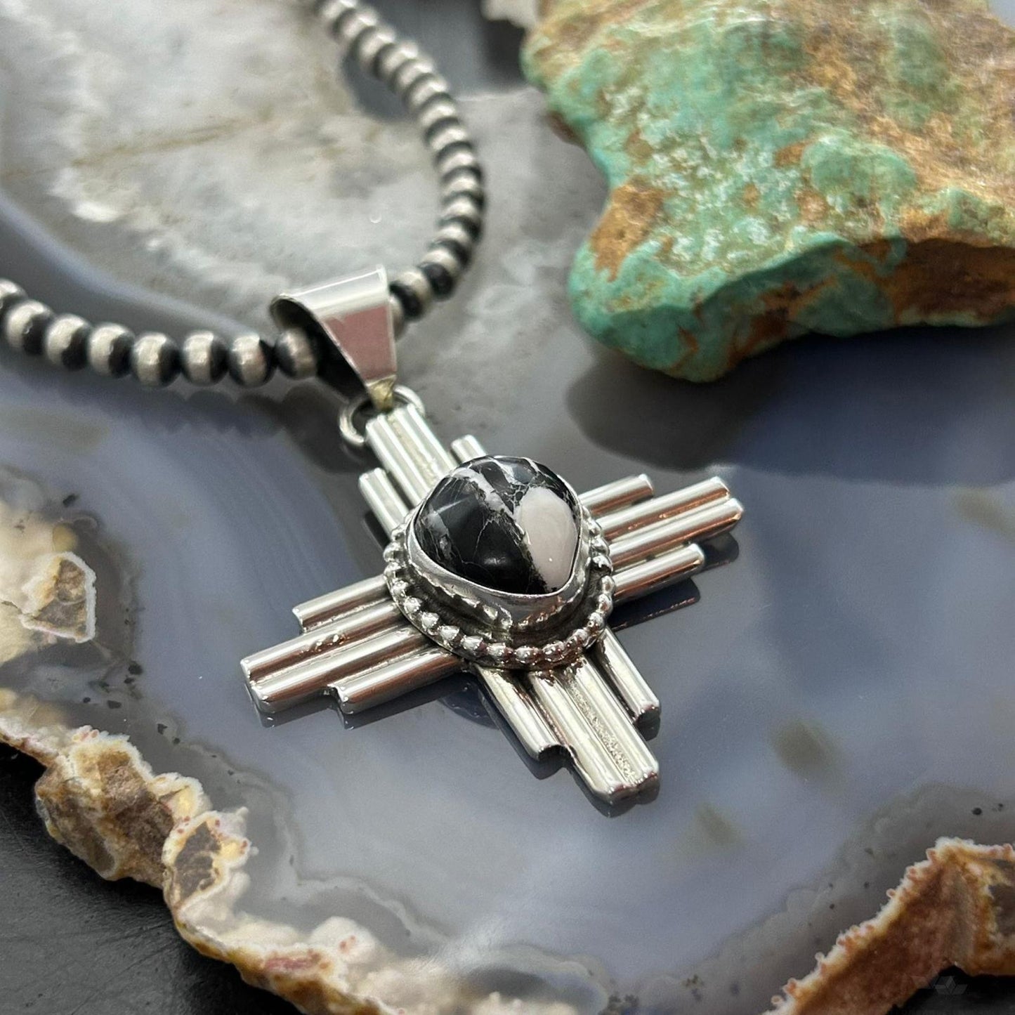 Priscilla Apache Native American Sterling Silver White Buffalo Zia Unisex Pendant