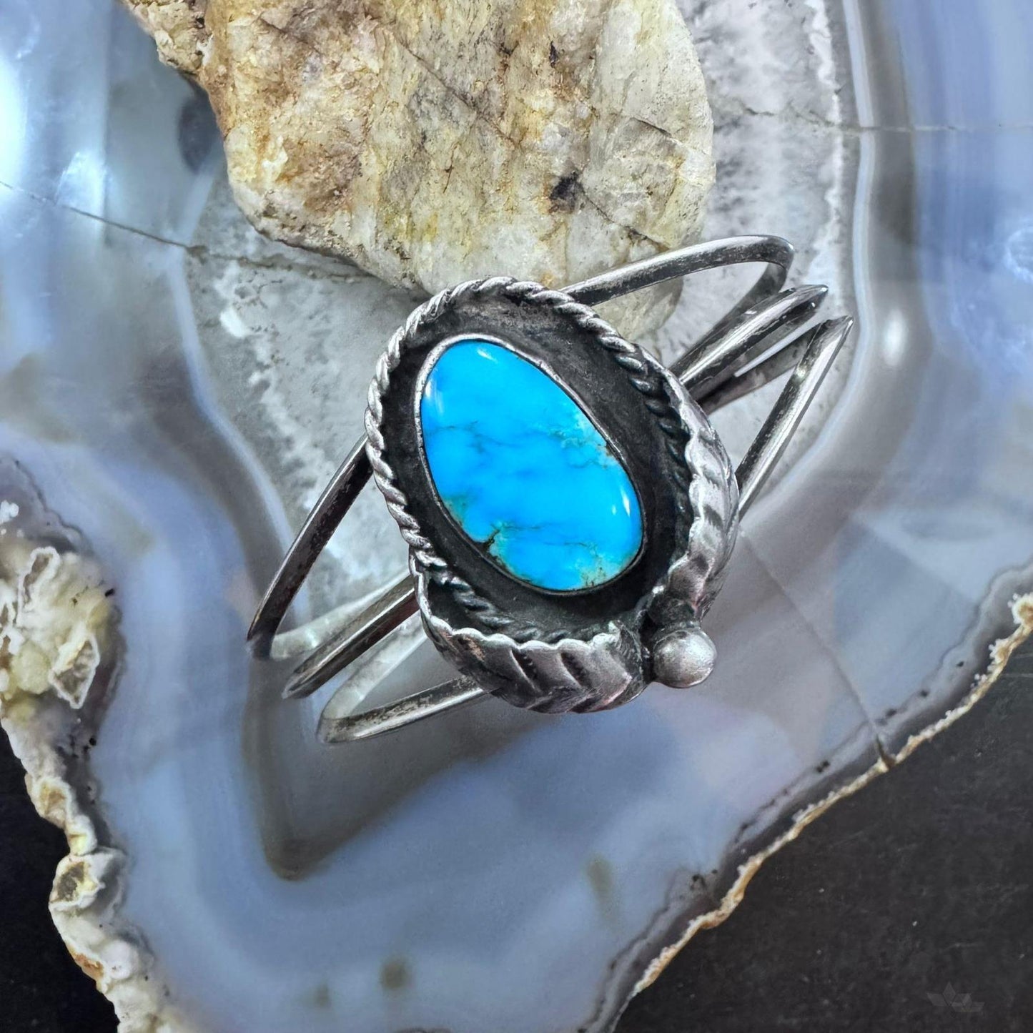 Vintage Native American Silver Turquoise Decorated Bracelet For Women