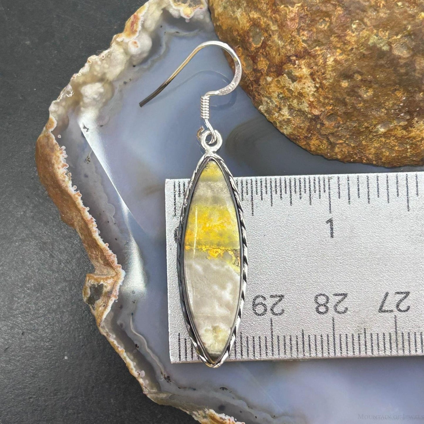 Sterling Silver Southwestern Style Marquise Yellow Jasper Dangle Earrings For Women