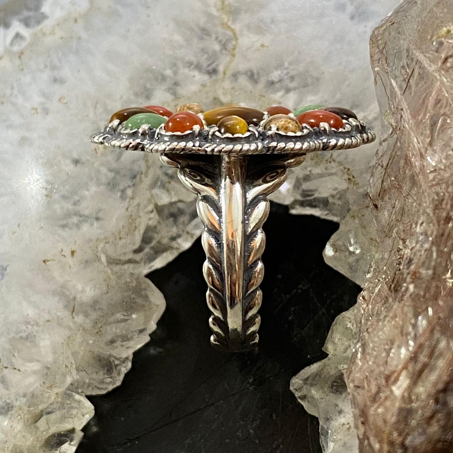 Carolyn Pollack Southwestern Style Sterling Silver Multi-gemstone Decorated Flower Cluster Ring For Women