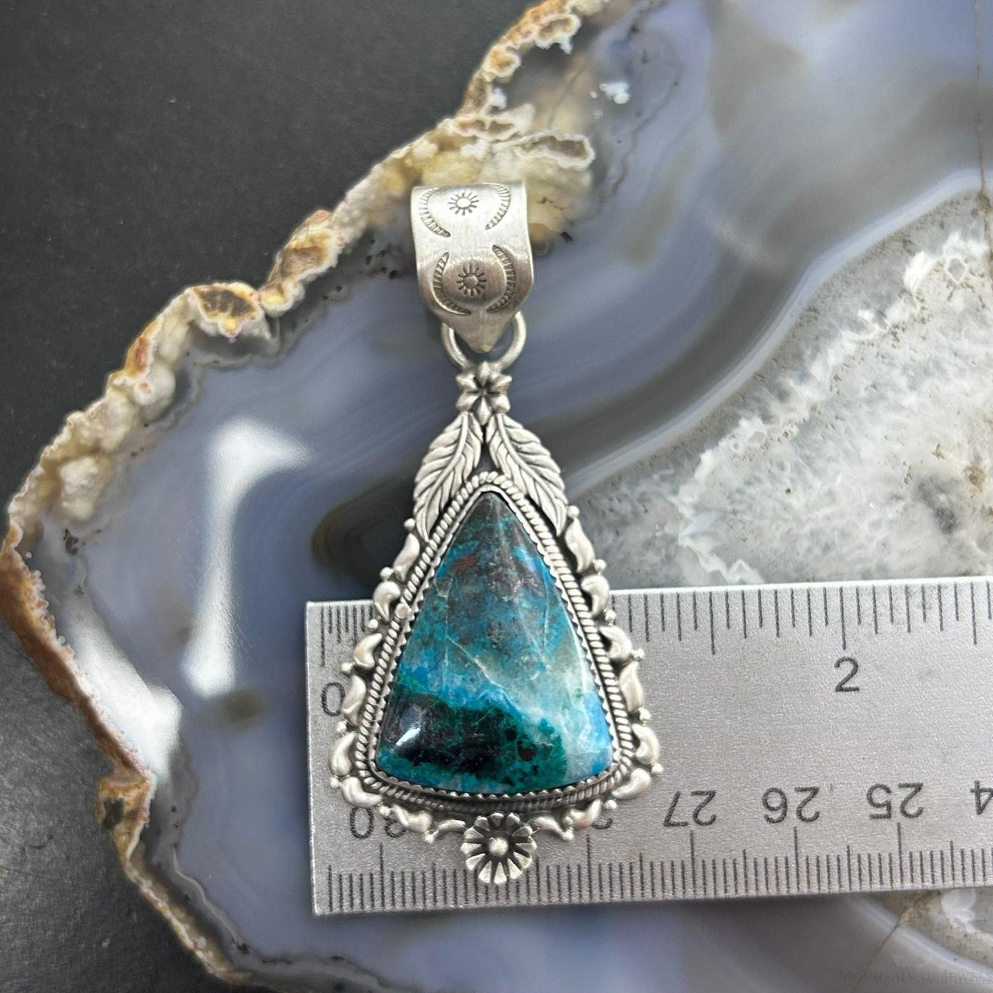 Sterling Silver Southwestern Style Triangle Shattuckite Pendant For Women