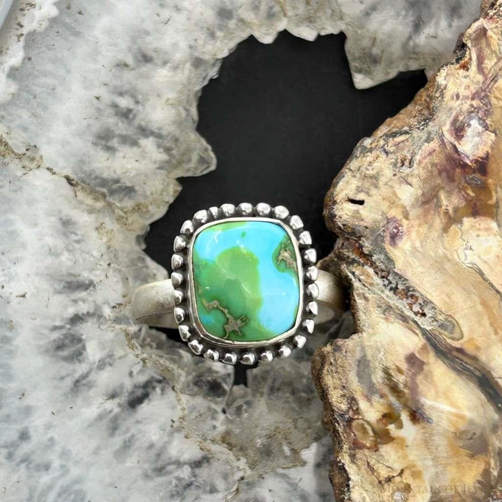 Sterling Silver Southwestern Style Square Sonora Gold Turquoise Adjustable Ring #6