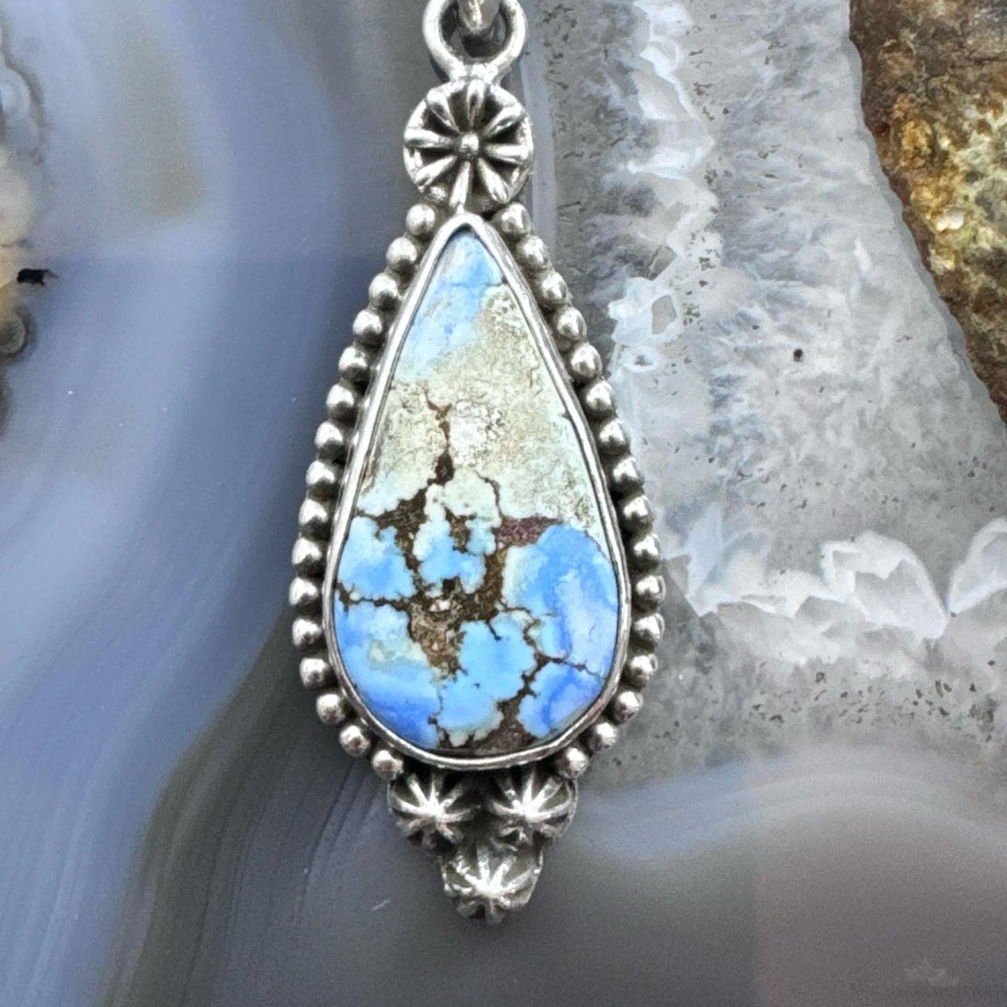 Sterling Silver Southwestern Style Teardrop Golden Hill Turquoise Pendant For Women