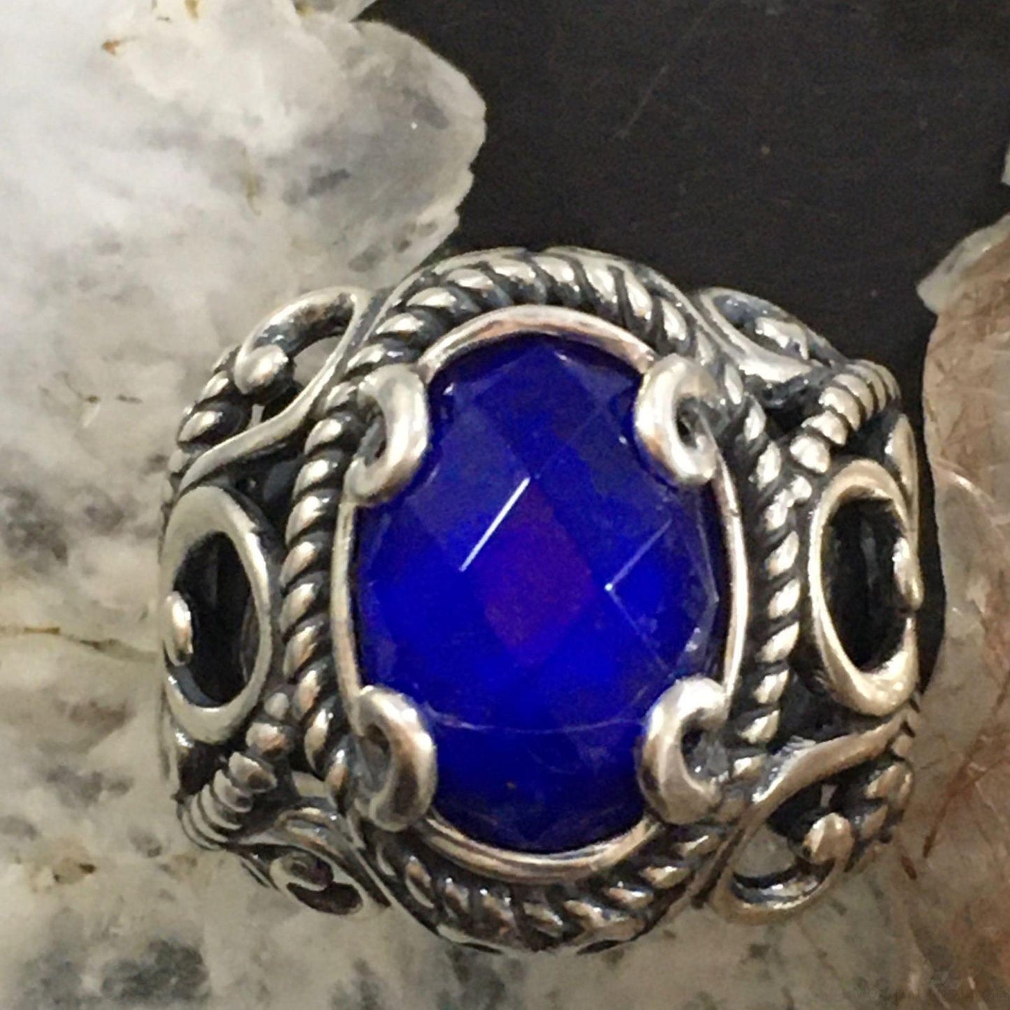 Carolyn Pollack Southwestern Style Sterling Lapis/Faceted Crystal Doublet Ring For Women