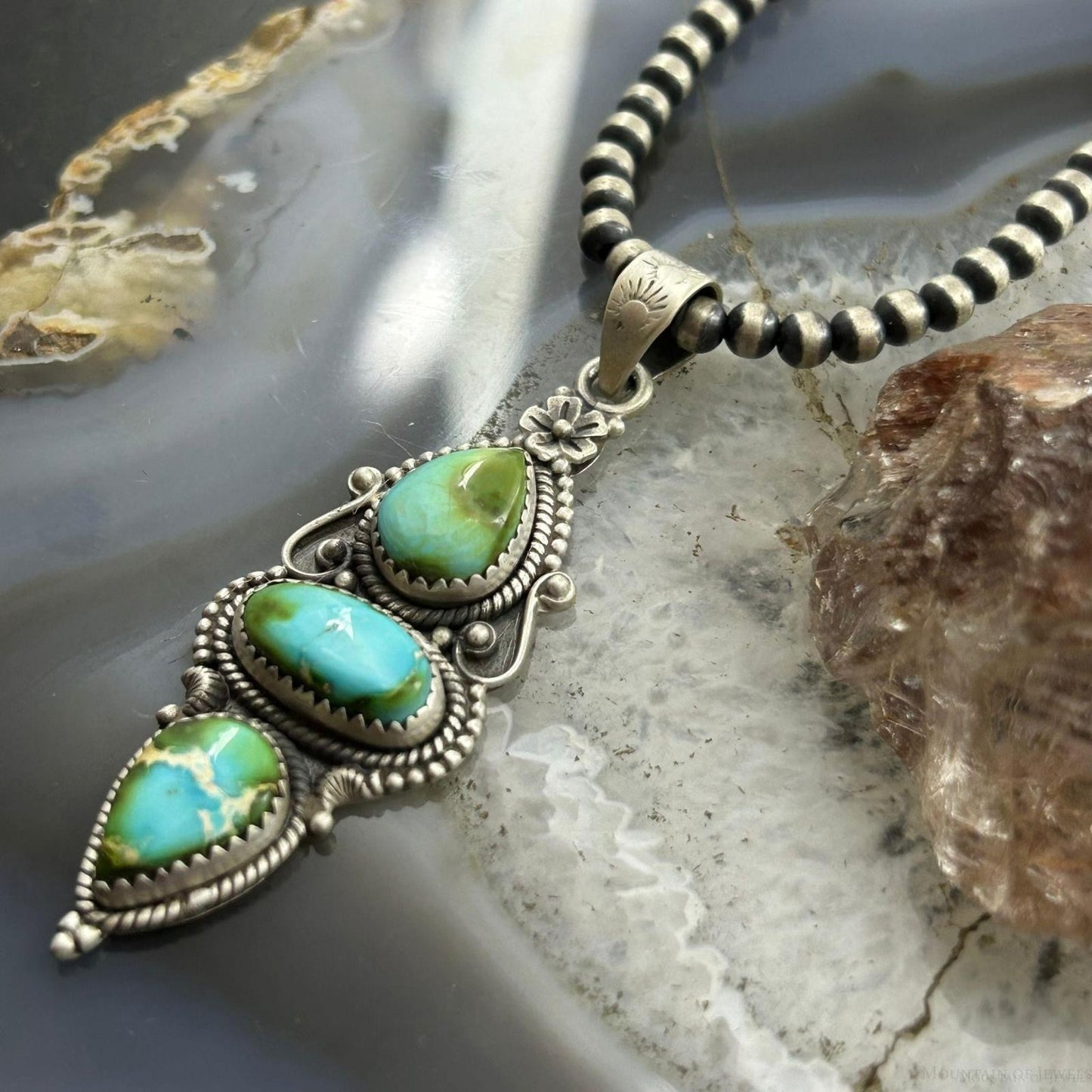 Sterling Silver Southwestern Style 3 Sonora Gold Turquoise Decorated Pendant For Women