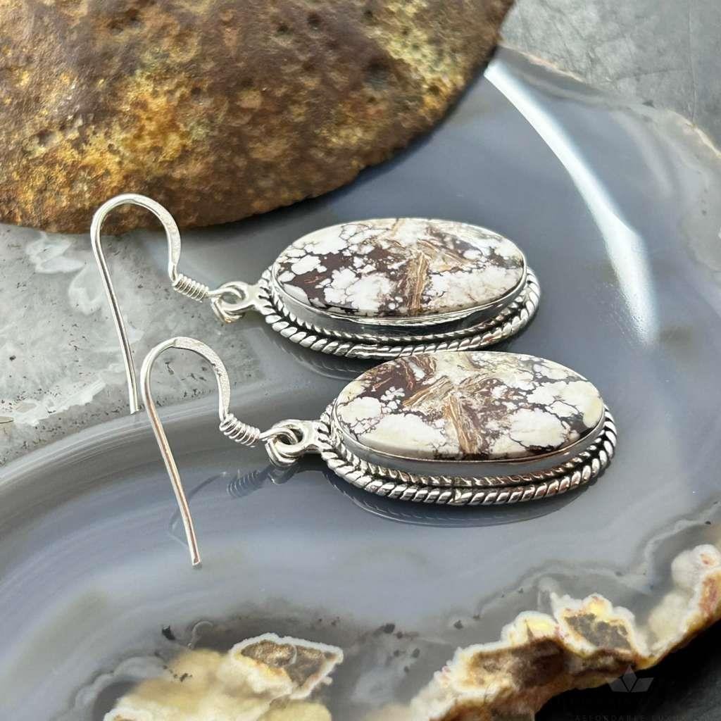 Sterling Silver Southwestern Style Oval Wild Horse Dangle Earrings For Women #1