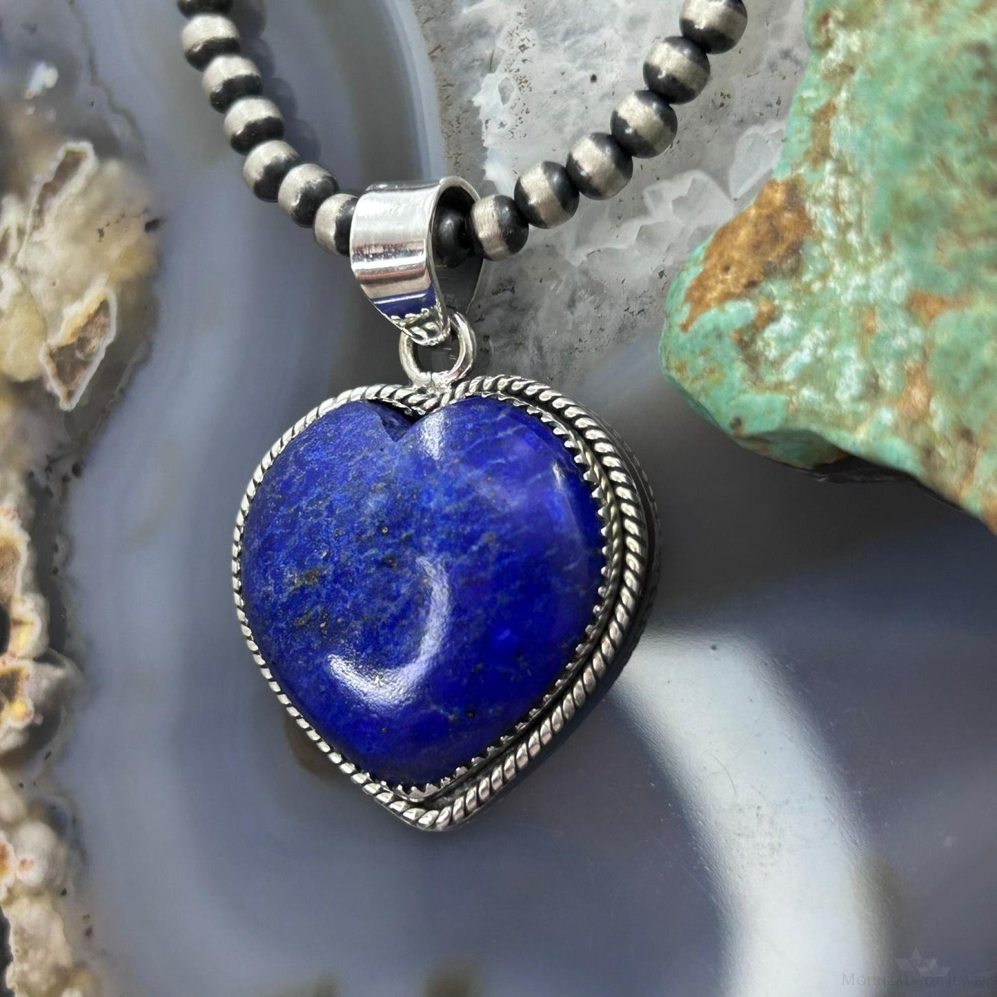 Sterling Silver Southwestern Style Lapis Lazuli Heart Pendant For Women #1