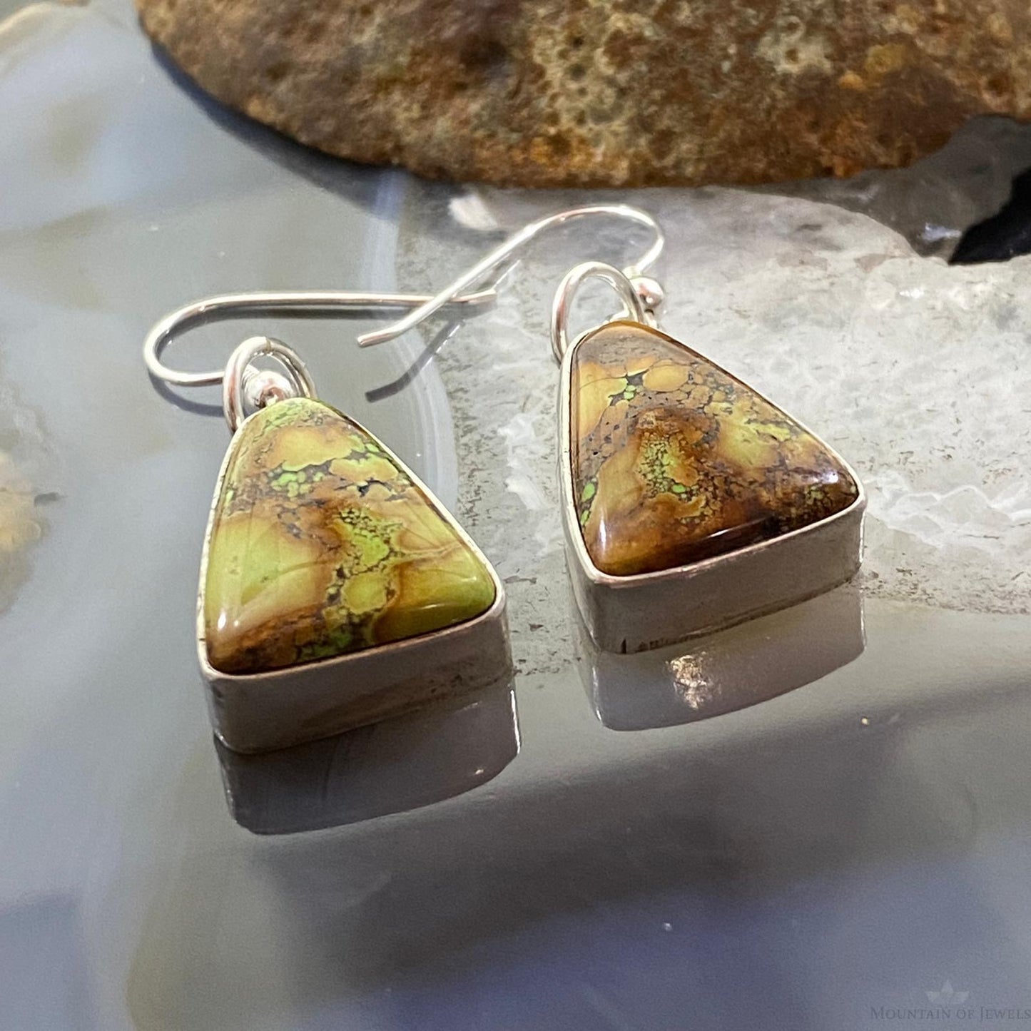 D. Livingston Vintage Sterling Silver Triangle Agate Dangle Earrings For Women