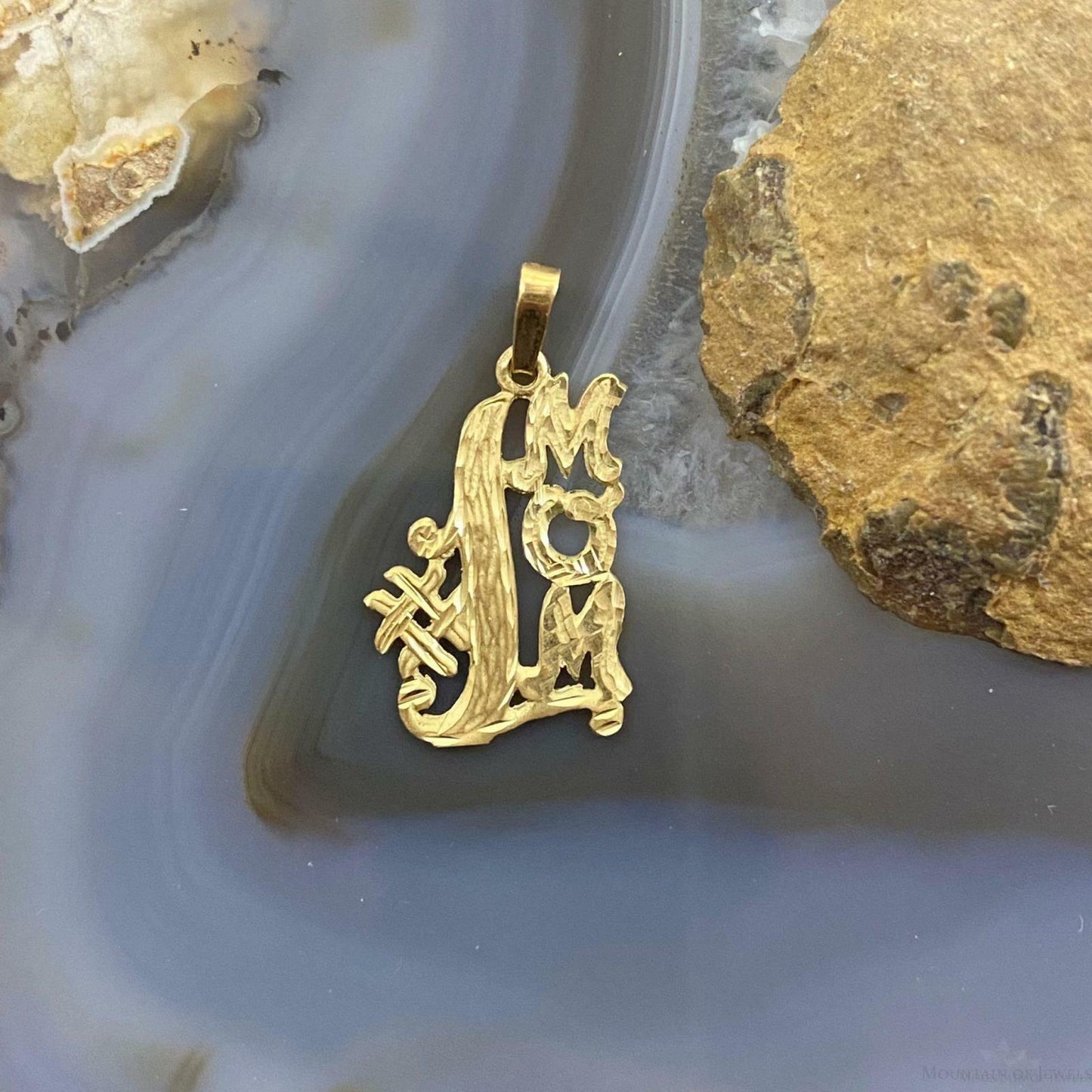 14K Yellow Gold "#1 Mom" Diamond Cut Charm For Women