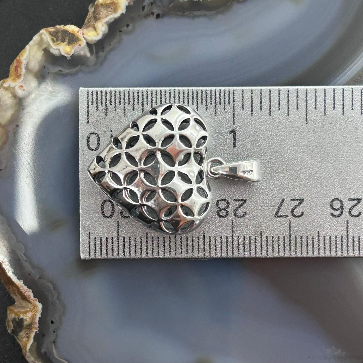 Sterling Silver Lattice Cut Out Hollowed Heart Pendant For Women