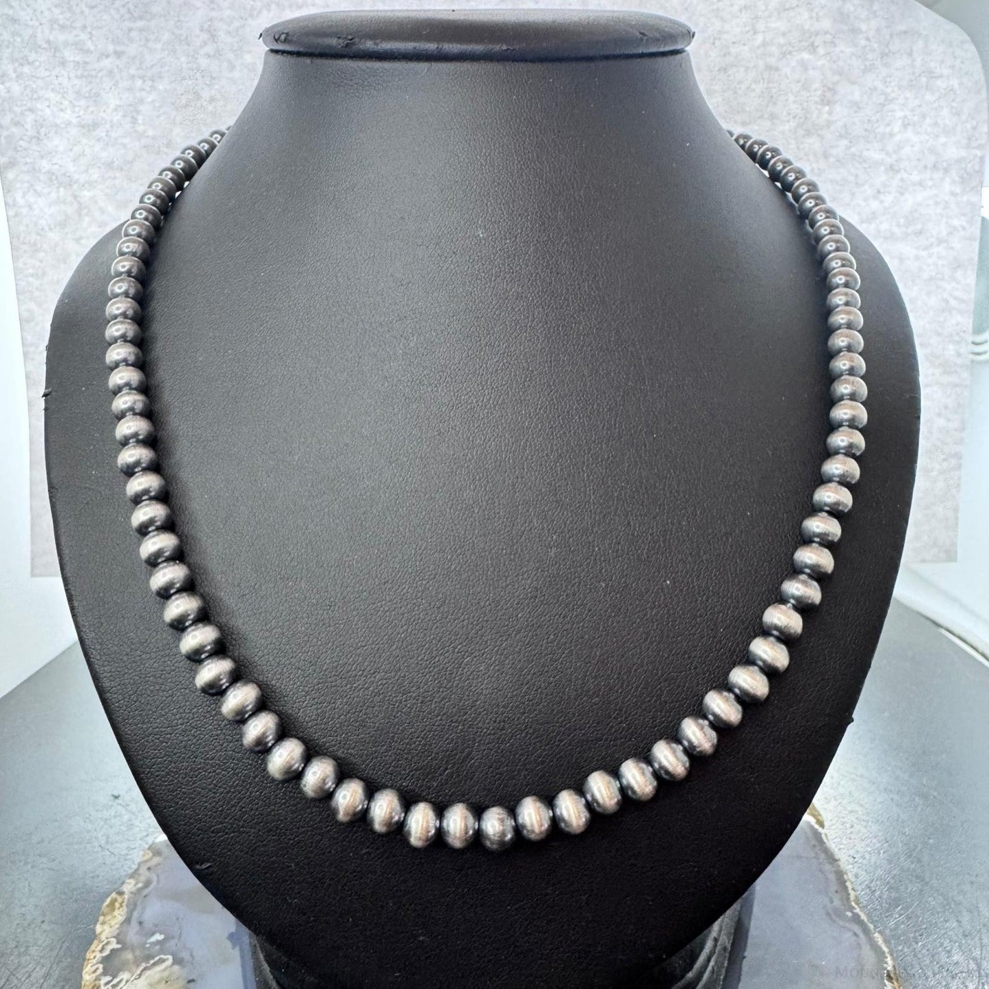Sterling Silver Southwestern Style 6 mm Navajo Pearl Beads 20"-22" Necklace For Women