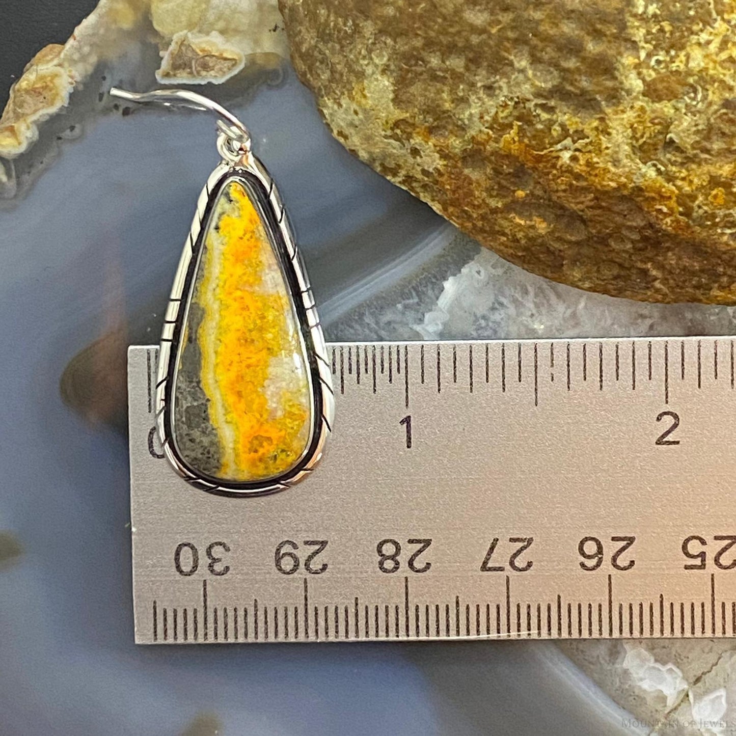 Native American Sterling Teardrop Bumblebee Jasper Dangle Earrings For Women