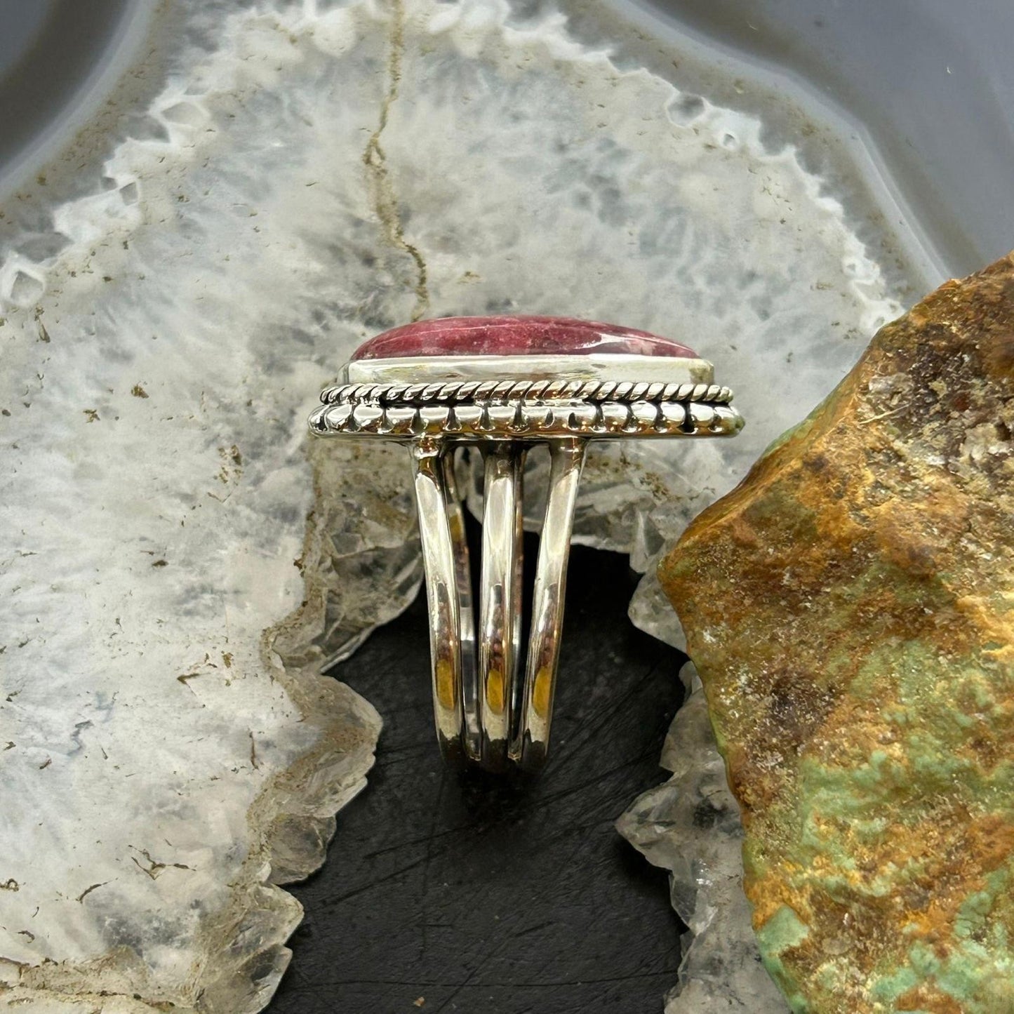 Sterling Silver Southwestern Style Triangle Thulite Split Shank Ring Size 8 For Women