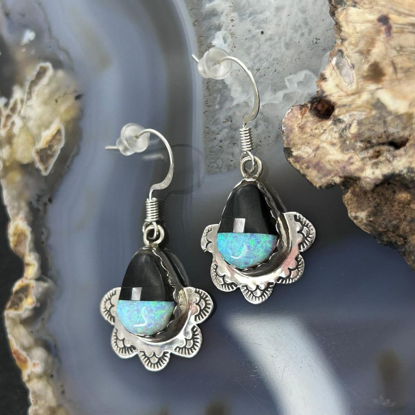 Clifton Aguilar Sterling Silver Teardrop Multistone Inlay Dangle Earrings For Women