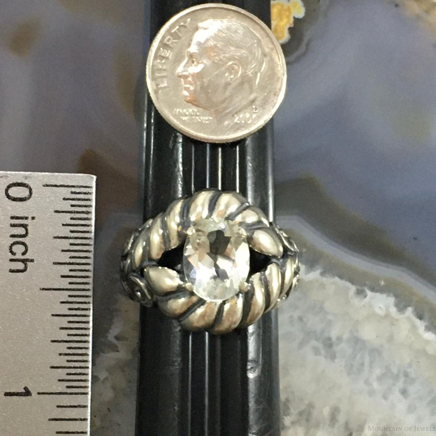 Carolyn Pollack Southwestern Style Sterling Silver Oval Faceted White Topaz Ring For Women