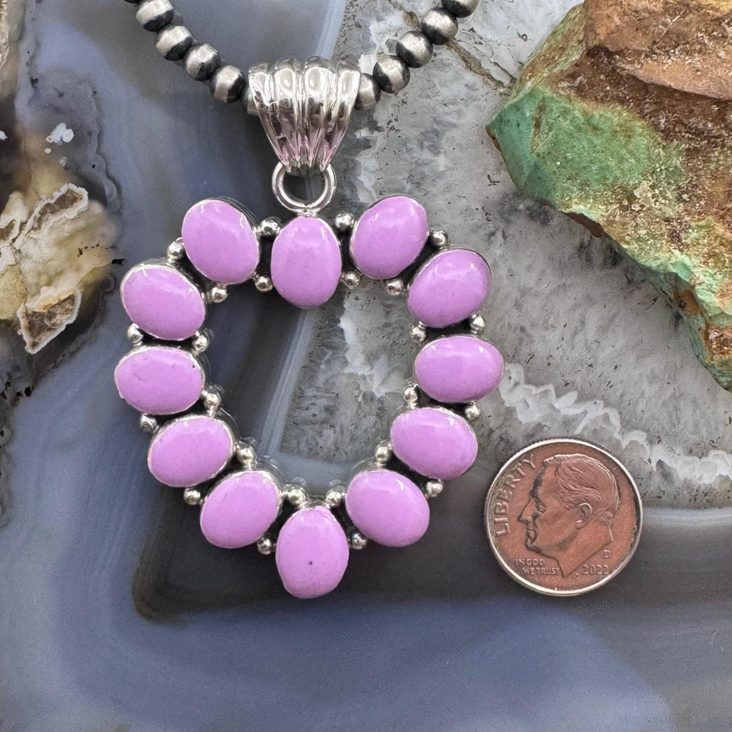 Native American Sterling Silver Phosphosiderite Heart Shape Pendant For Women