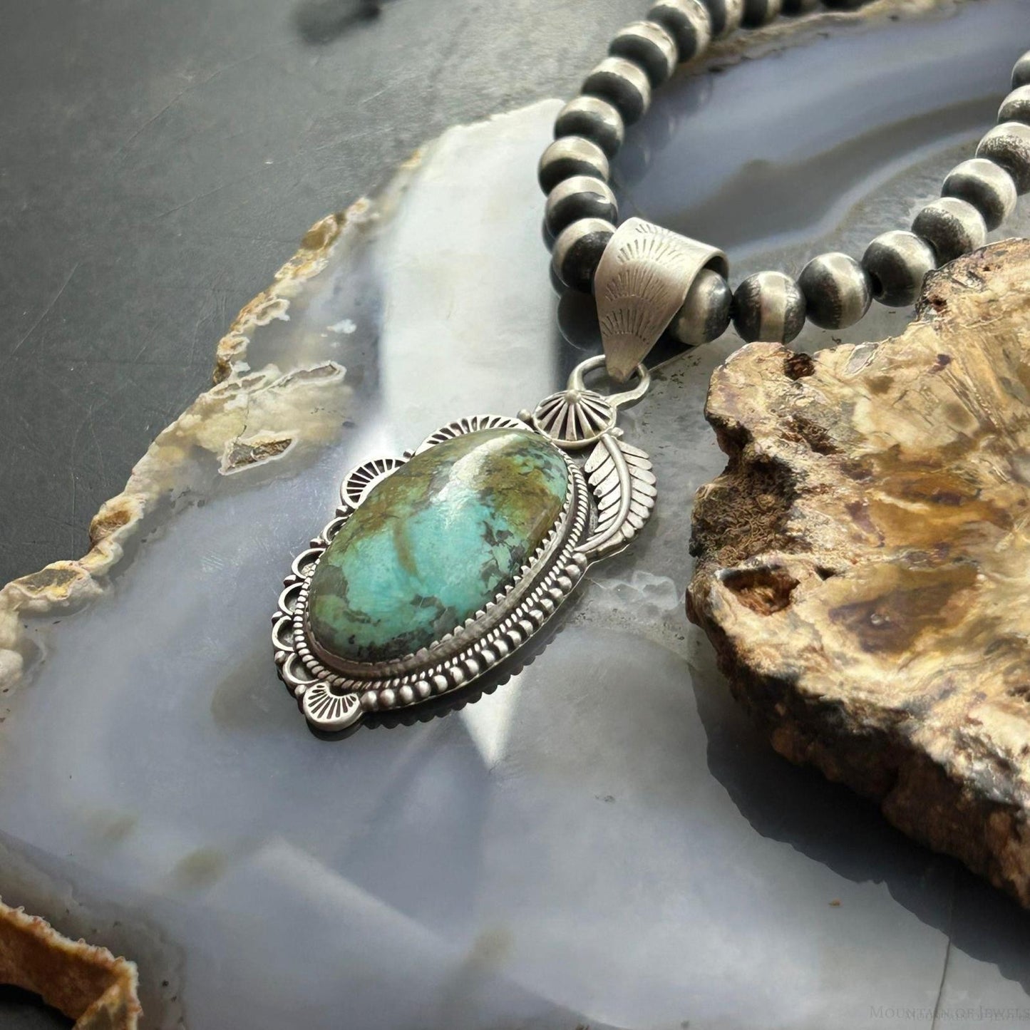 Sterling Silver Southwestern Style Oval Turquoise Decorated Pendant For Woman