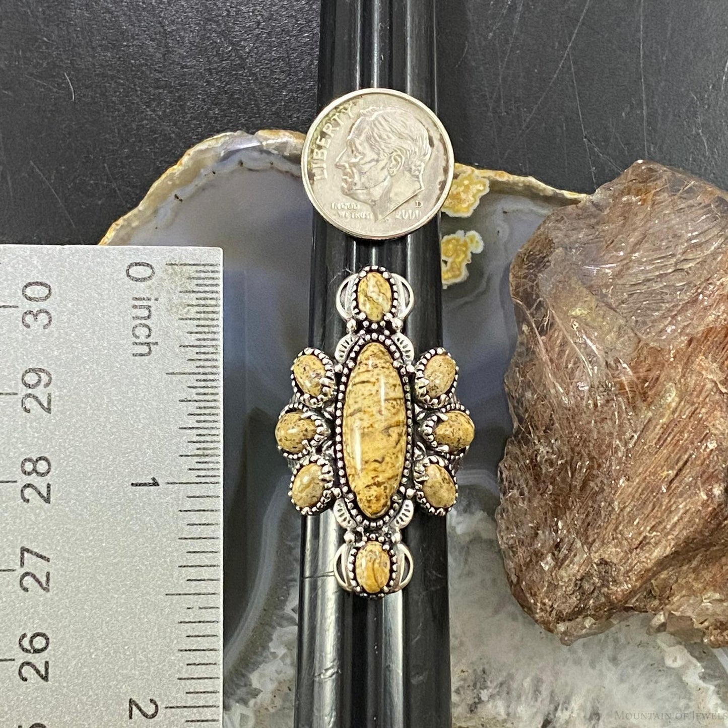 Carolyn Pollack Southwestern Style Sterling Silver Picture Jasper Decorated Cluster Ring 5.5 & 6.5 For Women