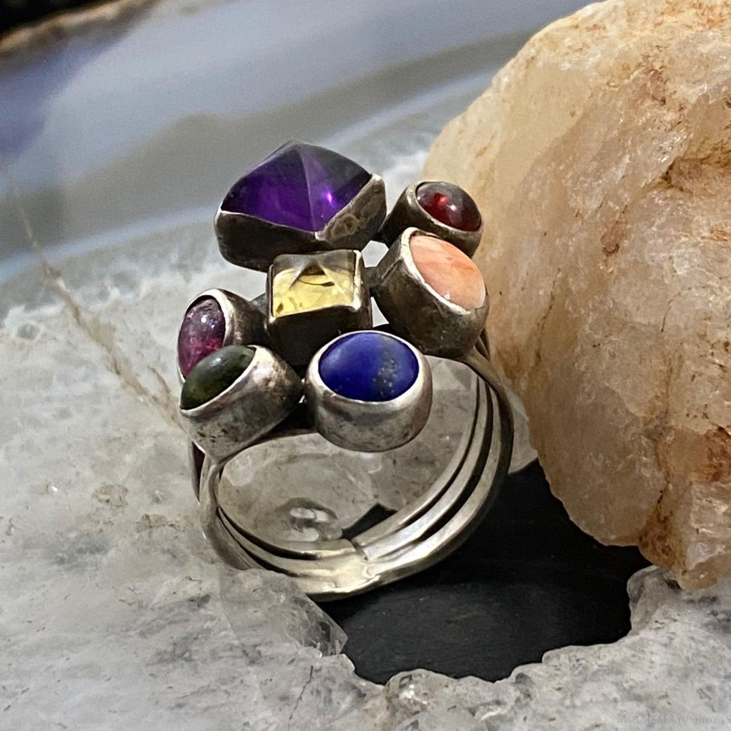 Gilo and Grace Nakai Vintage Native Sterling Silver Multi-Stone Ring Size 8