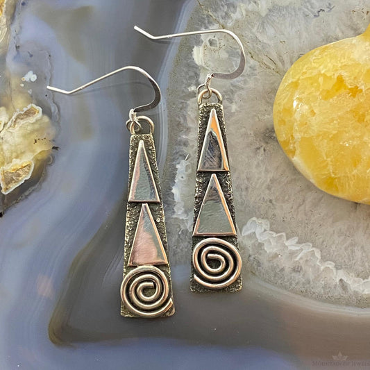 Alex Sanchez Native American Sterling Silver Tipi Petroglyph Dangle Earrings #4