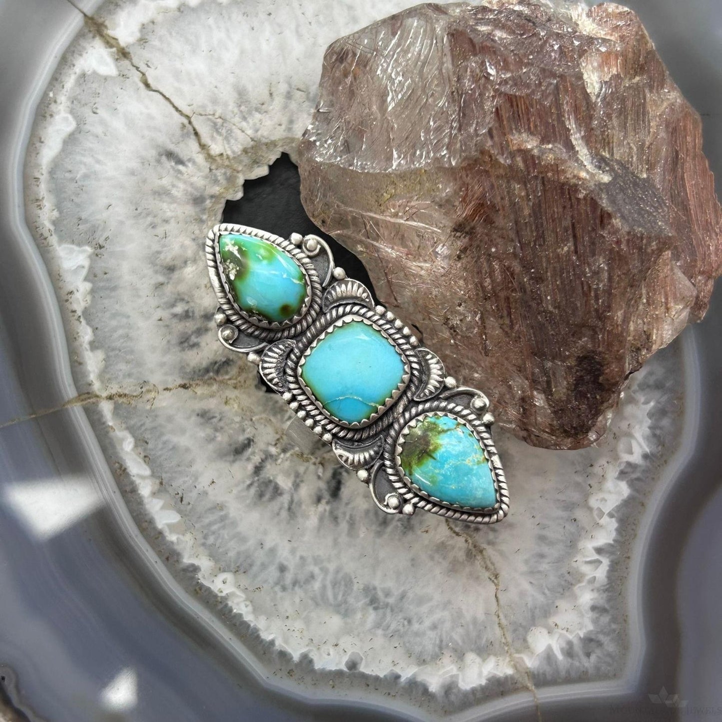 Sterling Silver Southwestern Style Sonora Gold Turquoise Adjustable Ring For Women