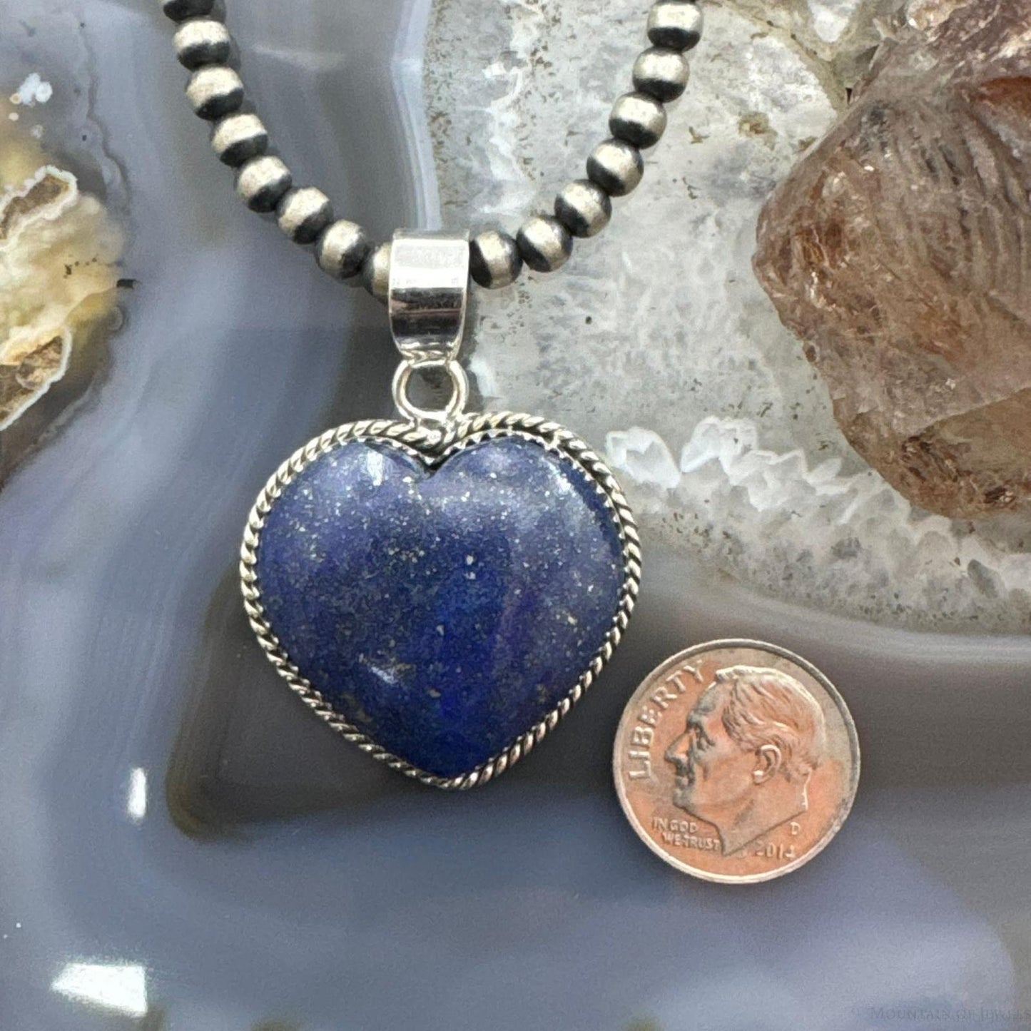 Sterling Silver Southwestern Style Lapis Heart Shape Pendant For Women