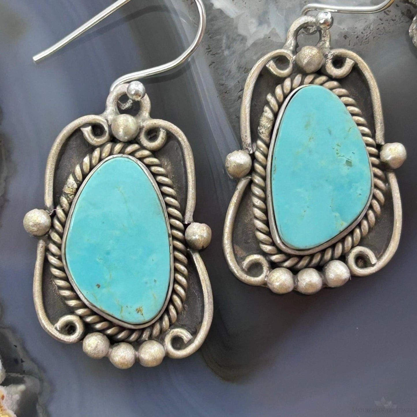 Sterling Silver Southwestern Style Turquoise Decorated Dangle Earrings For Women #2