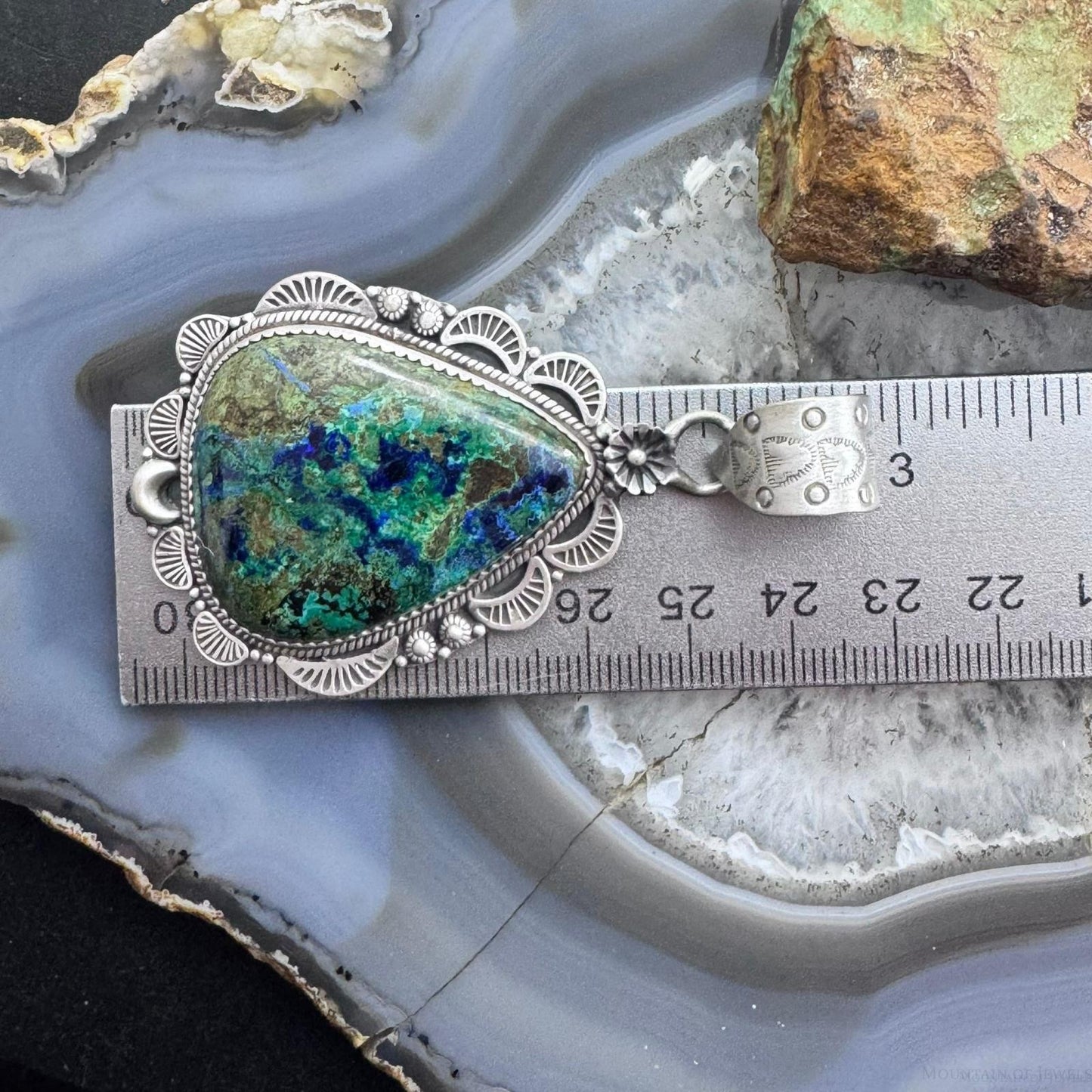 Sterling Silver Southwestern Style Teardrop Chrysocolla Decorated Pendant For Women