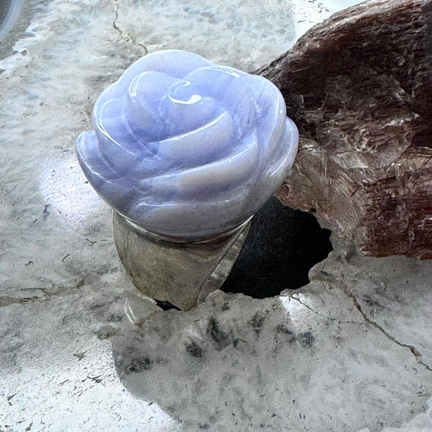 Carolyn Pollack Sterling Silver Blue Lace Agate Carved Rose Ring Size 5 For Women